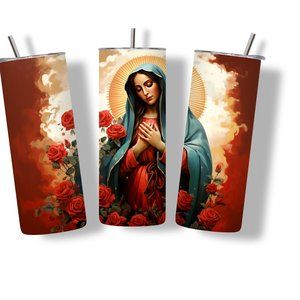 Mary Lady of Guadalupe Roses 20 oz Skinny Tumbler Stainless Steel
